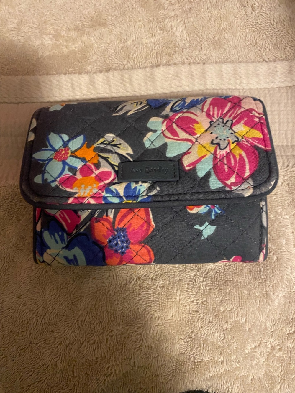 Vera Bradley Quilted Floral Trifold Wallet - Navy Multi Floral